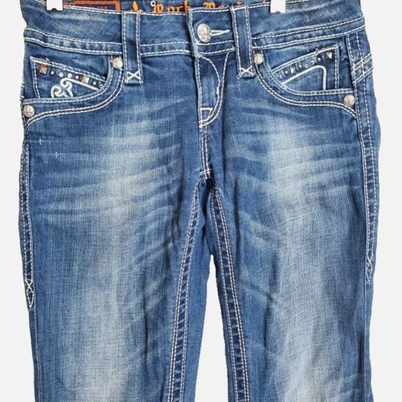 Rock Revival Jeans 26 Heather Boot Embellished Pockets Heather Denim Blue - Picture 3 of 10